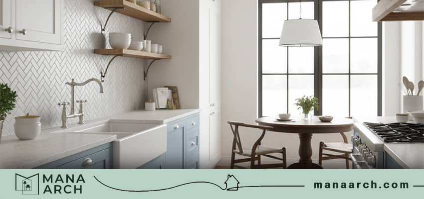 طراحی آشپزخانه 9 متری به سبک نئوکلاسیک